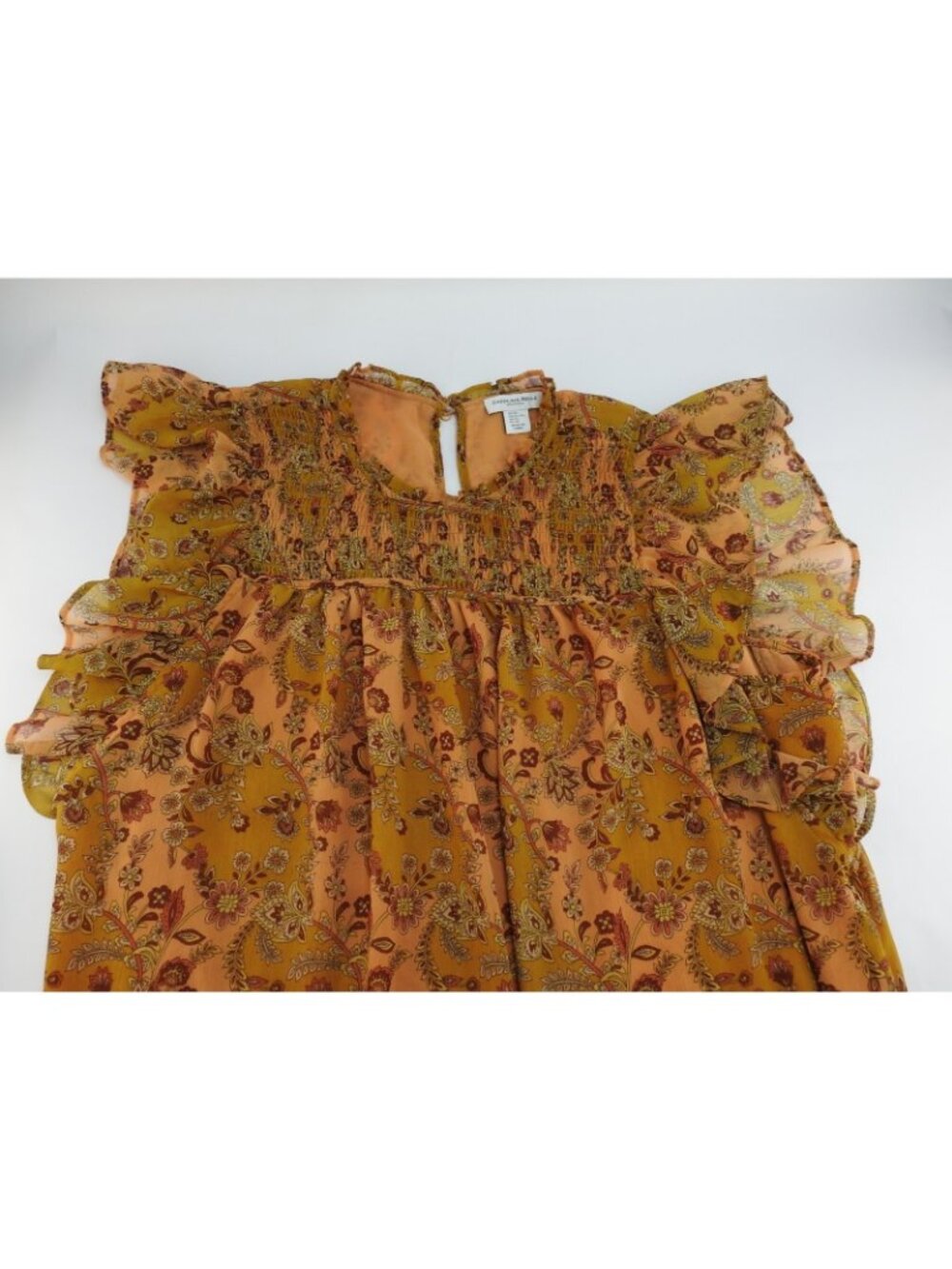 Carolina Belle Montreal Floral Smocked Flutter Sleeve Blouse XL Boho Top Orange - Picture 4 of 8